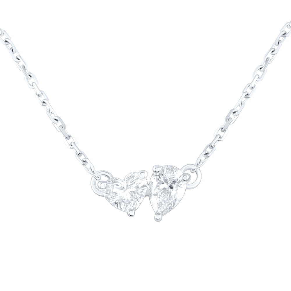 14K Yellow Or White Gold 1/2Cttw Natural Diamond I1-Ij 1/4Ct-Cht, 1/4Ct Center Pear Shape, 2 Stone Necklace (18 Inch)