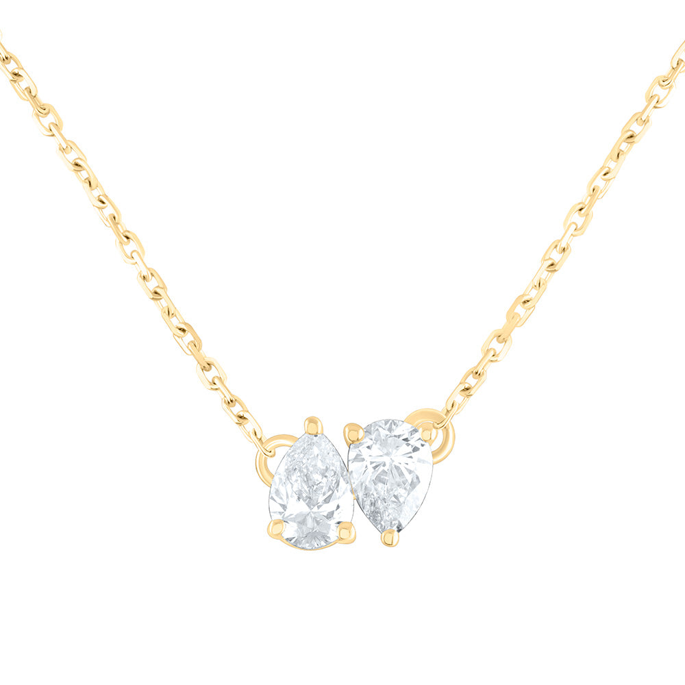 14K Yellow Or White Gold 1/2Cttw Natural Diamond I1-Ij 2 Stone Necklace (18 Inch)