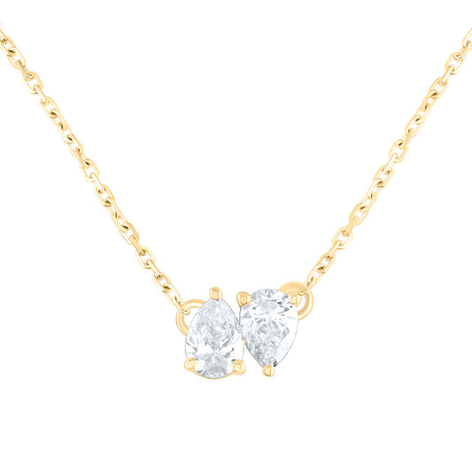 14K Yellow Or White Gold 1/2Cttw Natural Diamond I1-Ij 2 Stone Necklace (18 Inch)