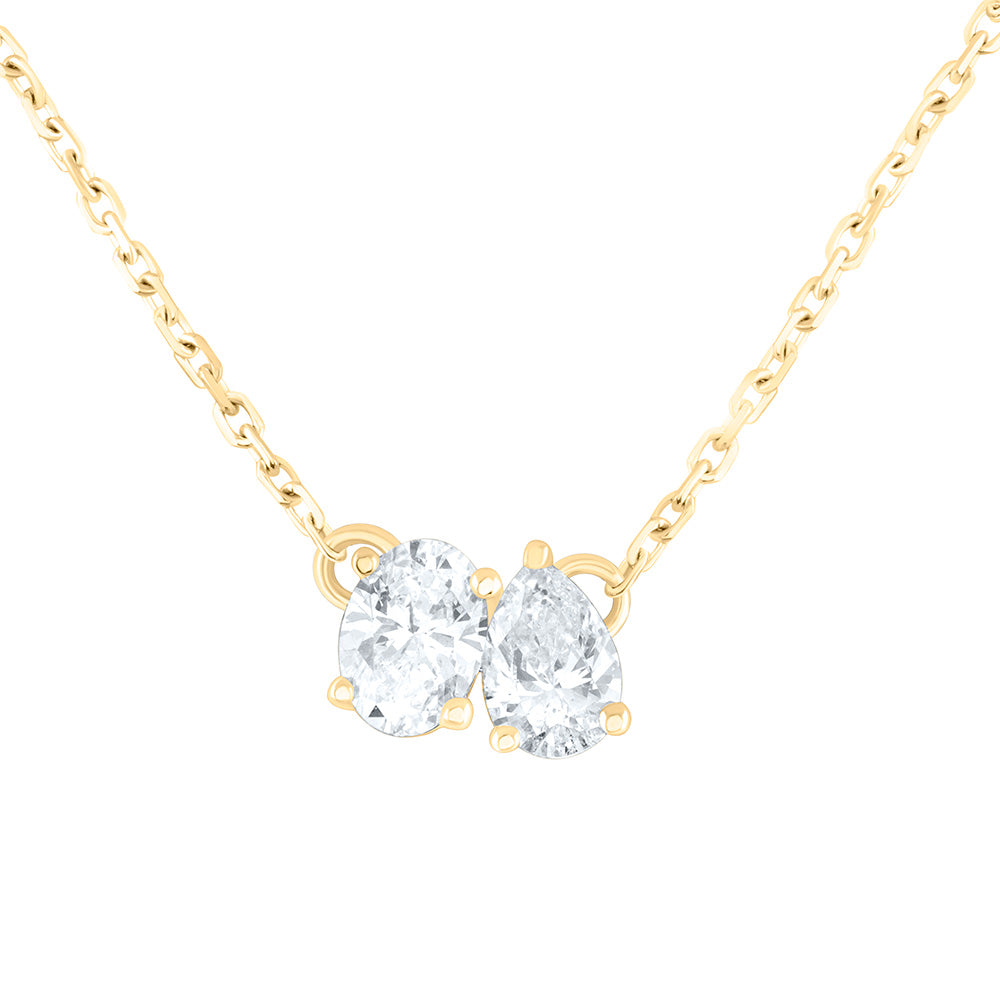 14K Yellow Or White Gold 1/2Cttw Natural Diamond I1-Ij 1/4Ct-Cov, 1/4Ct Center Pear Shape, 2 Stone Necklace (18 Inch)