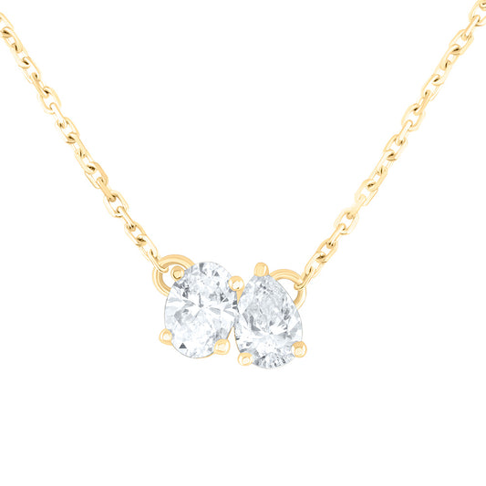 14K Yellow Or White Gold 1/2Cttw Natural Diamond I1-Ij 1/4Ct-Cov, 1/4Ct Center Pear Shape, 2 Stone Necklace (18 Inch)