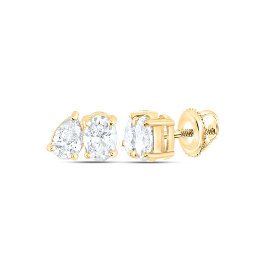 14K Yellow Or White Gold 1/2Cttw Natural Diamond I1-Ij 1/4Ct-Cov, 1/5Ct Center Pear Shape, 2 Stone Earring