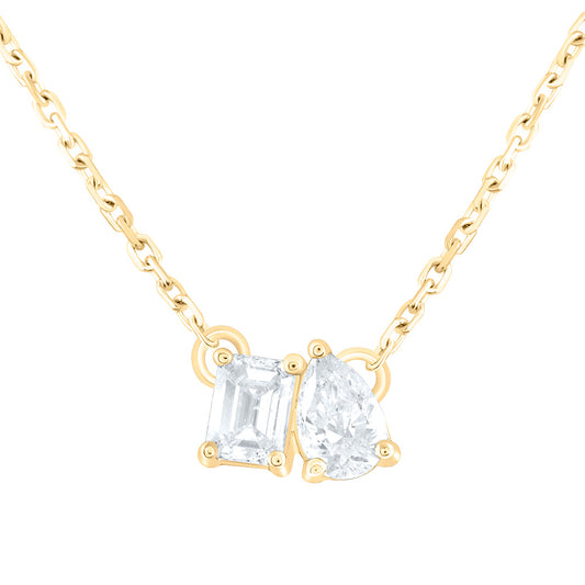 14K Yellow Or White Gold 1/2Cttw Natural Diamond I1-Ij 1/4Ct-Cem, 1/4Ct Center Pear Shape, 2 Stone Necklace (18 Inch)