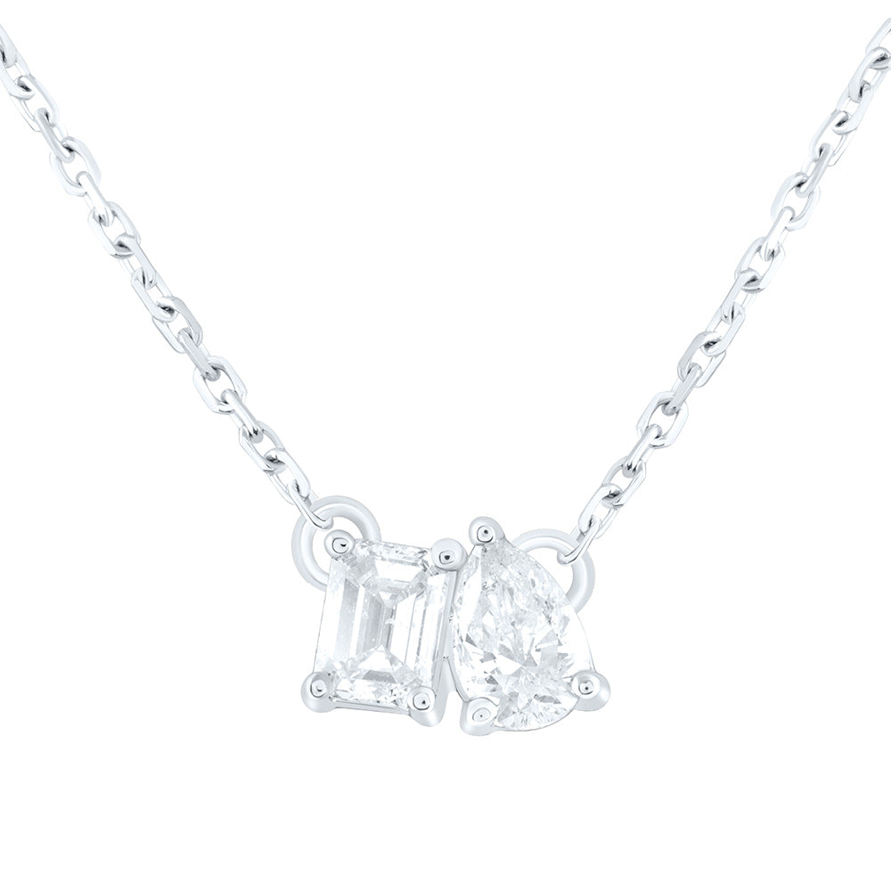 14K Yellow Or White Gold 1/2Cttw Natural Diamond I1-Ij 1/4Ct-Cem, 1/4Ct Center Pear Shape, 2 Stone Necklace (18 Inch)