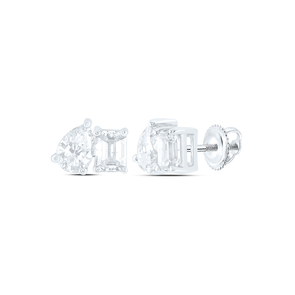 14K Yellow Or White Gold 3/8Cttw Natural Diamond I1-Ij 1/4Ct-Cem, 1/5Ct Center Pear Shape, 2 Stone Earring