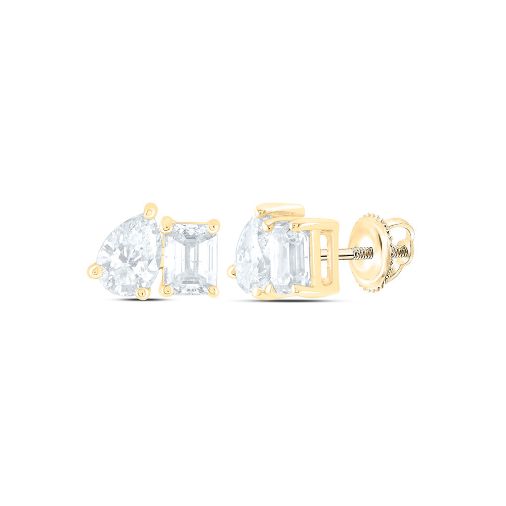 14K Yellow Or White Gold 1Cttw Natural Diamond I1-Ij 1/2Ct-Cem, 1/2Ct Center Pear Shape, 2 Stone Earring