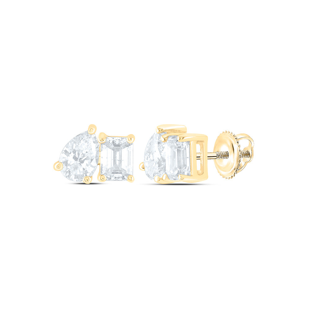 14K Yellow Or White Gold 1Cttw Natural Diamond I1-Ij 1/2Ct-Cem, 1/2Ct Center Pear Shape, 2 Stone Earring
