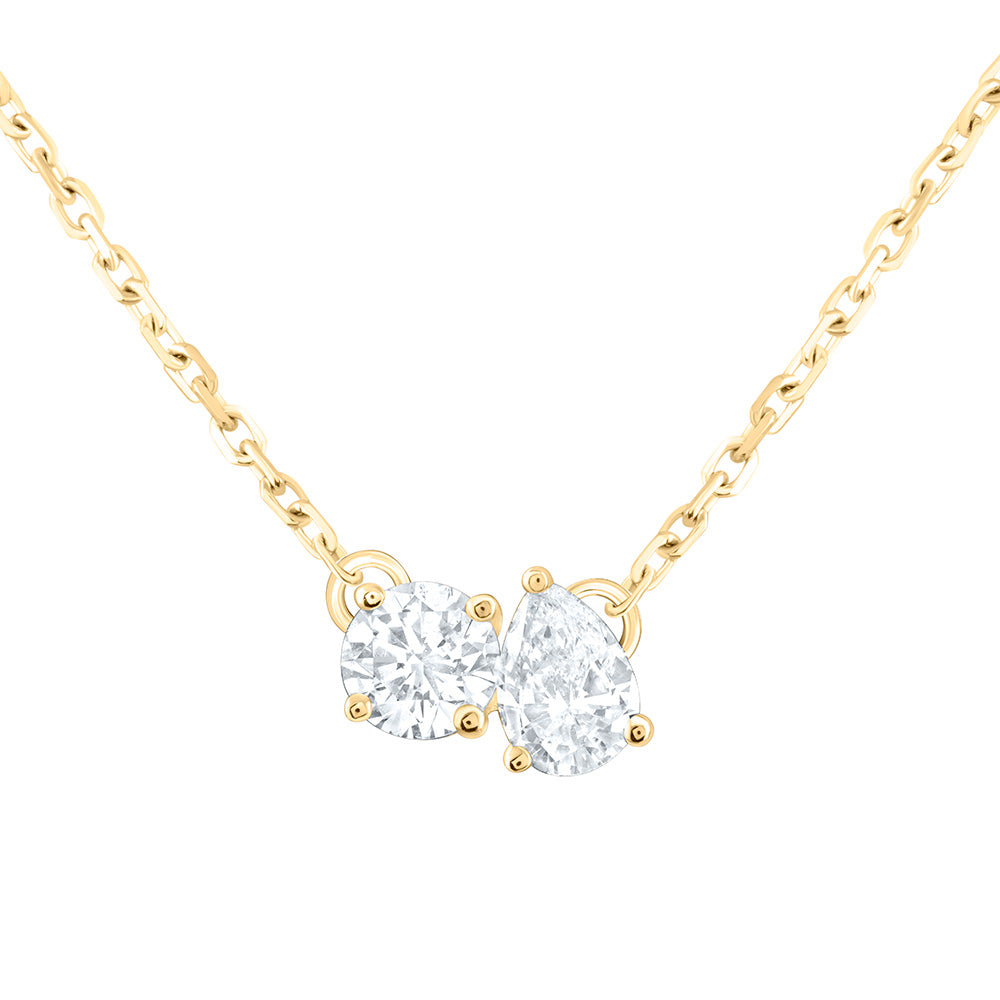 14K Yellow Or White Gold 1/2Cttw Natural Diamond I1-Ij 1/4Ct Center Round, 1/4Ct Center Pear Shape, 2 Stone Necklace (18 Inch)