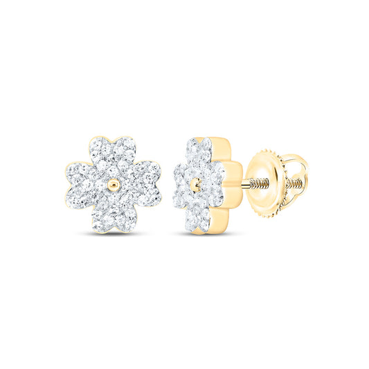 14K Yellow Gold 1/5Cttw Natural Diamond Gift Heart Flower Earring