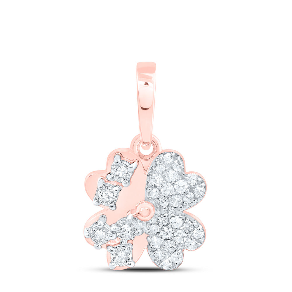 10K Or 14K Yellow Or White Or Rose Gold 1/10Cttw Natural Diamond Gift Heart Flower Pendant