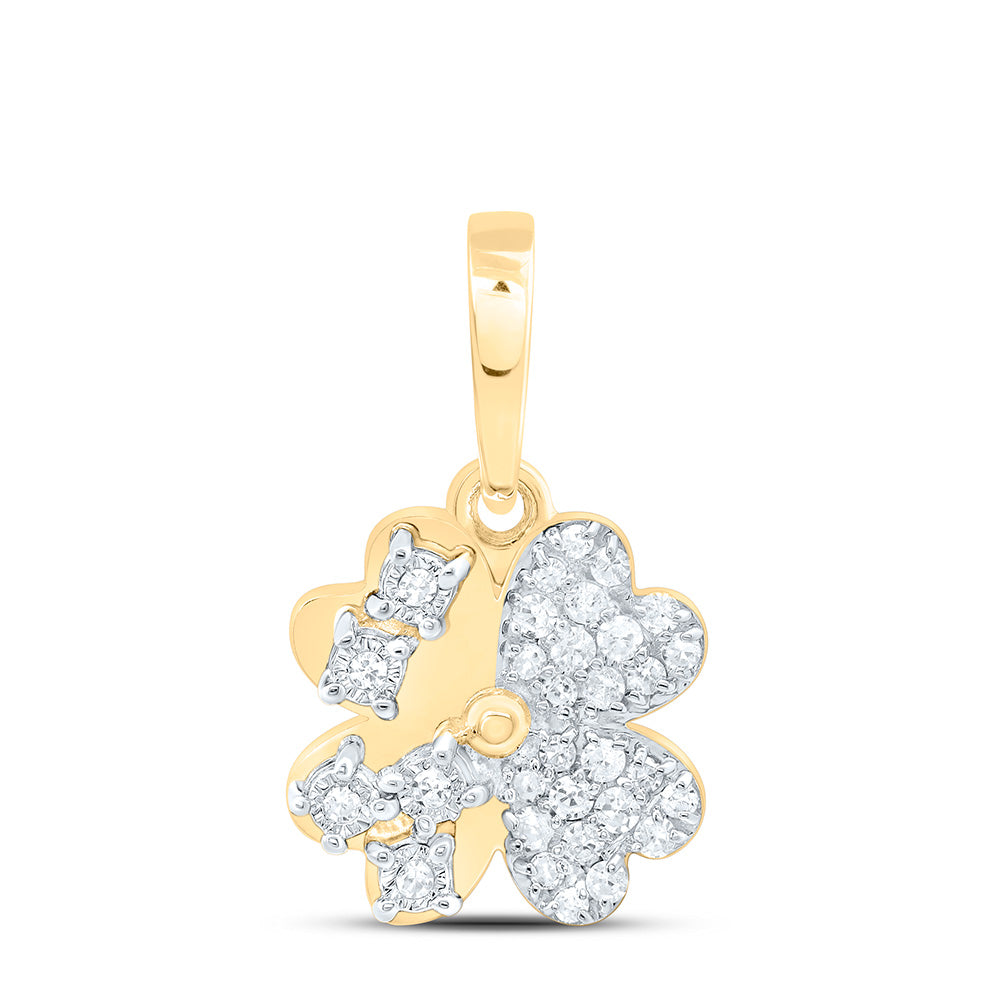 10K Or 14K Yellow Or White Or Rose Gold 1/10Cttw Natural Diamond Gift Heart Flower Pendant