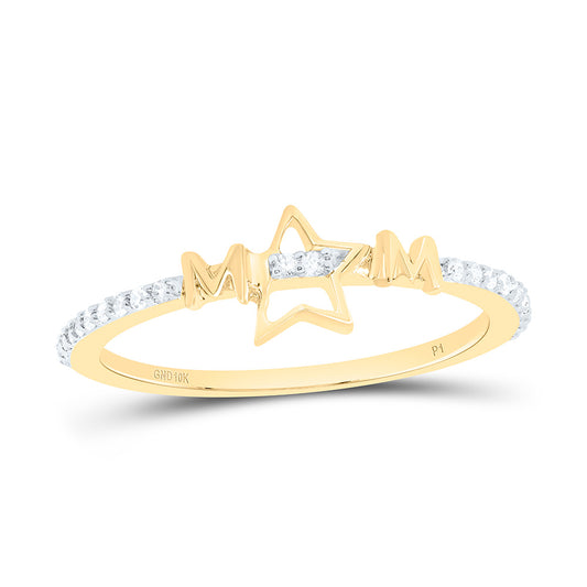 10K Yellow Or White Gold 1/10Cttw Natural Diamond Gift "Mom" Star  Ring