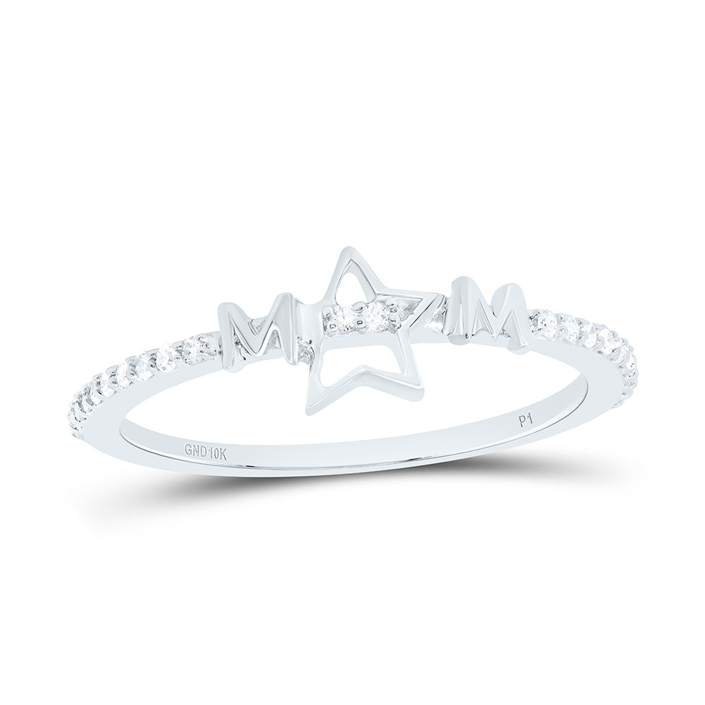 10K Yellow Or White Gold 1/10Cttw Natural Diamond Gift "Mom" Star  Ring
