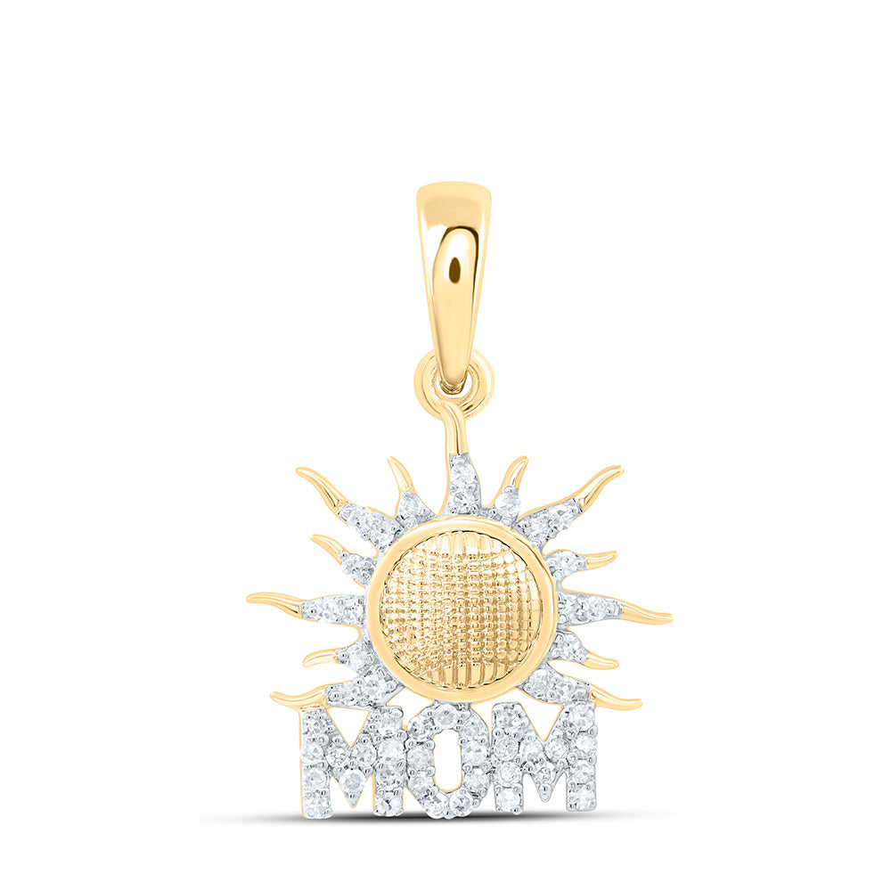 10K Yellow Gold 1/6 Cttw Natural Diamond Gift "Mom" Pendant
