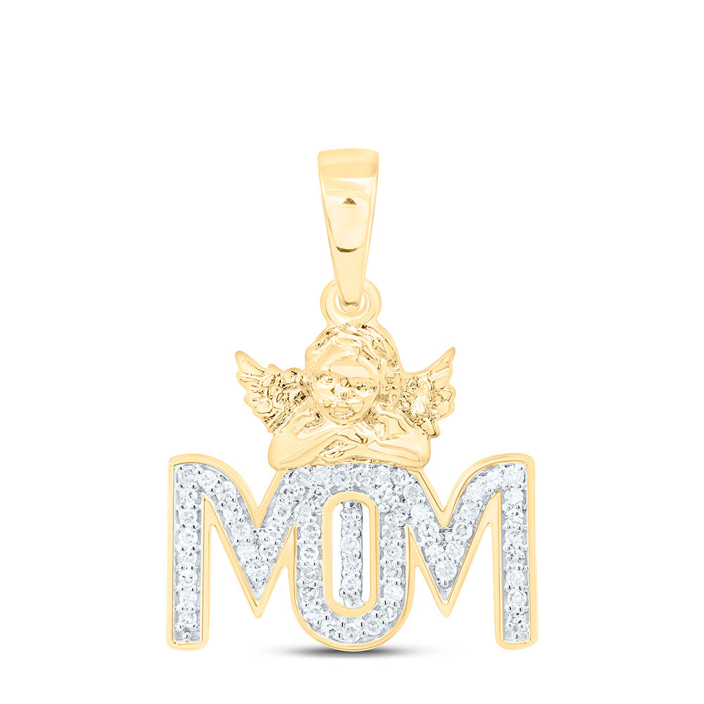 10K Yellow Gold 1/5Cttw Natural Diamond Gift Angel "Mom" Pendant