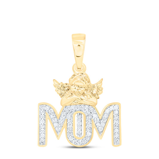 10K Yellow Gold 1/5Cttw Natural Diamond Gift Angel "Mom" Pendant