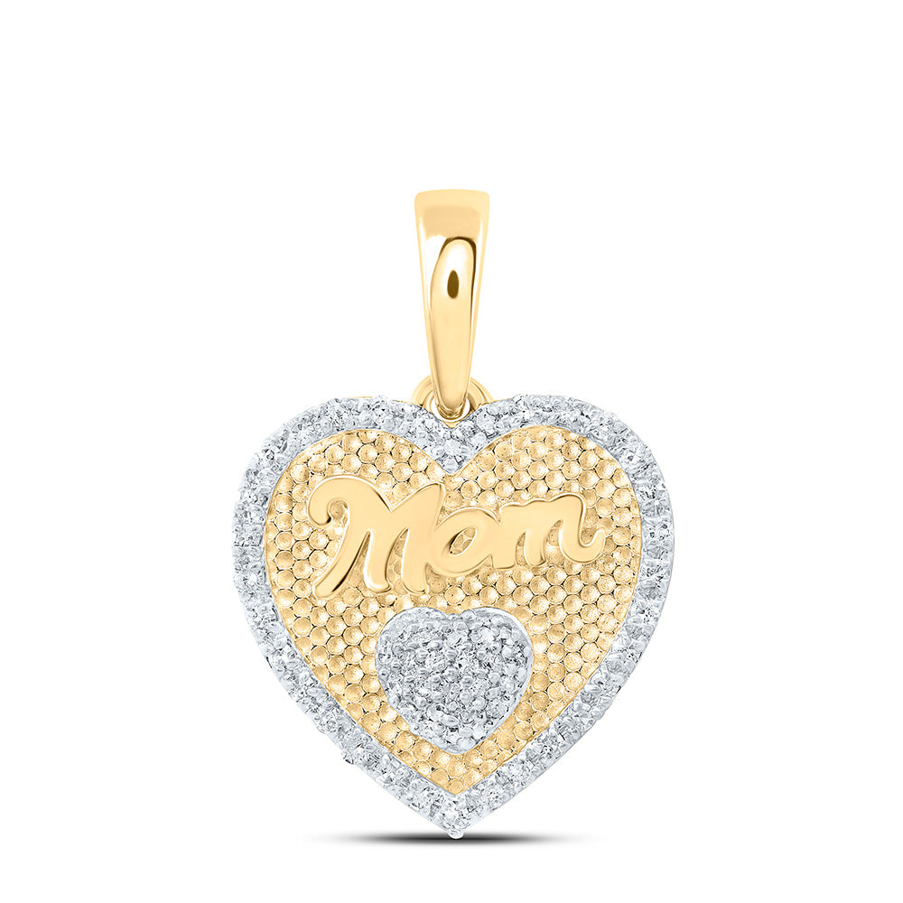 10K Yellow Gold 1/5Cttw Natural Diamond Gift "Mom" Heart Pendant