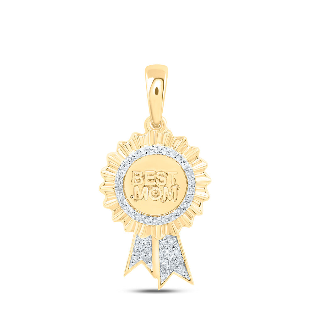 10K Yellow Gold 1/6Cttw Natural Diamond Gift "Best Mom" Pendant