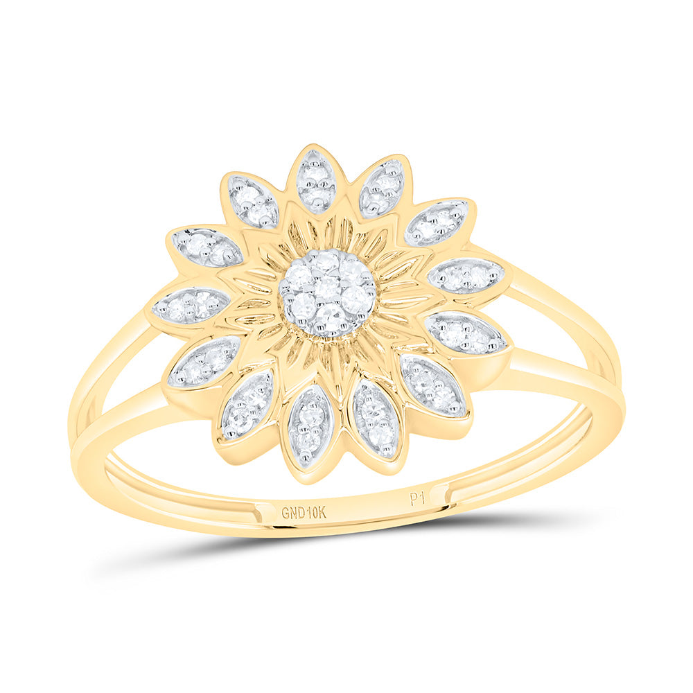 10K Yellow Or White  Gold 1/10Cttw Natural Diamond Gift Flower Ring