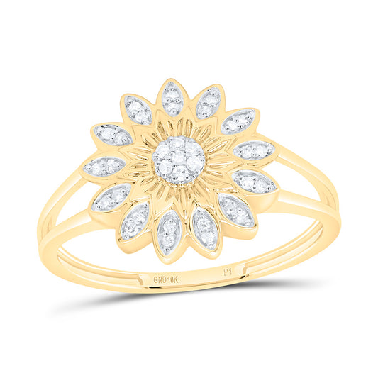 10K Yellow Or White  Gold 1/10Cttw Natural Diamond Gift Flower Ring