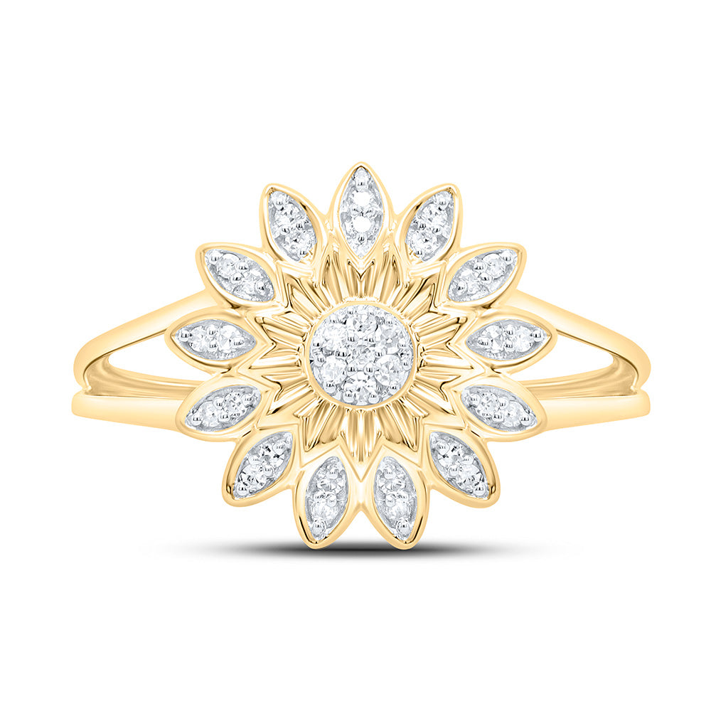 10K Yellow Or White  Gold 1/10Cttw Natural Diamond Gift Flower Ring