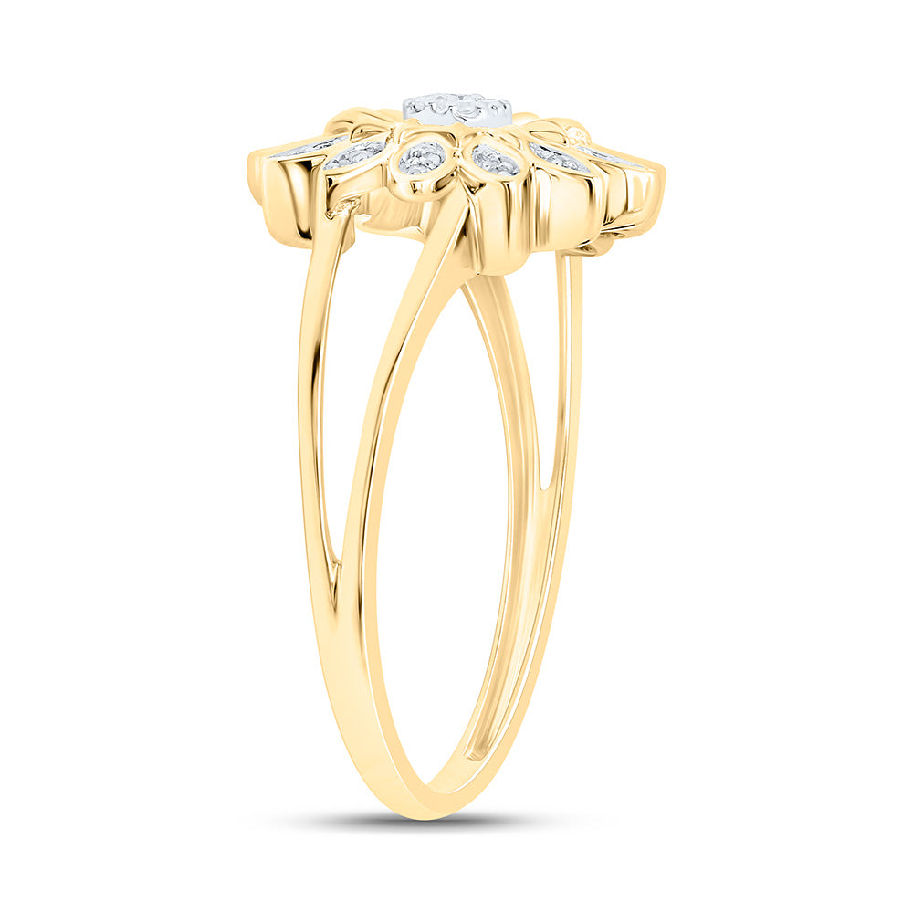 10K Yellow Or White  Gold 1/10Cttw Natural Diamond Gift Flower Ring