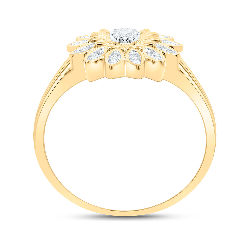 10K Yellow Or White  Gold 1/10Cttw Natural Diamond Gift Flower Ring