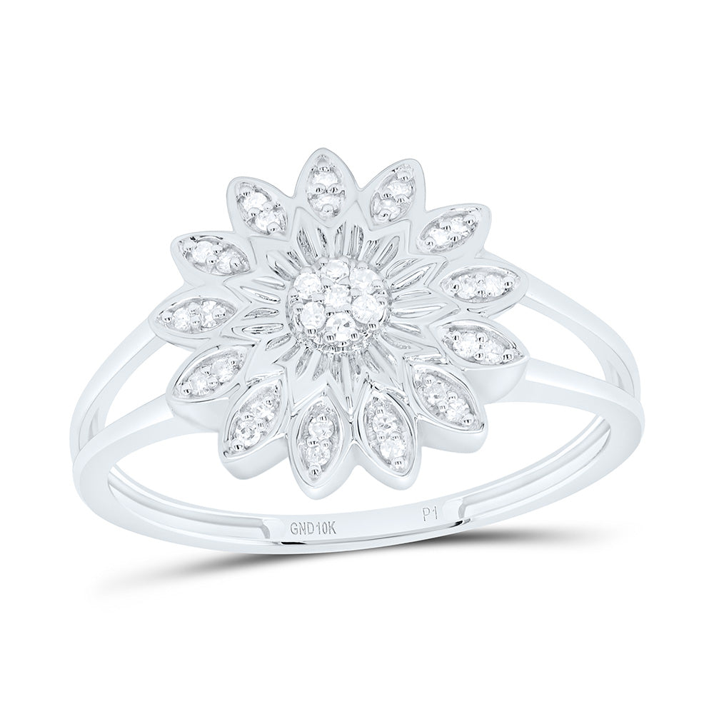 10K Yellow Or White  Gold 1/10Cttw Natural Diamond Gift Flower Ring