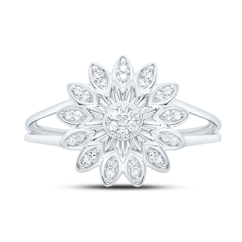 10K Yellow Or White  Gold 1/10Cttw Natural Diamond Gift Flower Ring