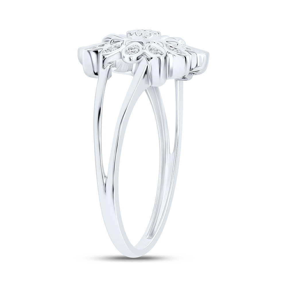 10K Yellow Or White  Gold 1/10Cttw Natural Diamond Gift Flower Ring