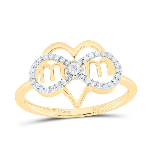10K Yellow Gold 1/6Cttw Natural Diamond Gift "Mom" Infinity Heart Ring