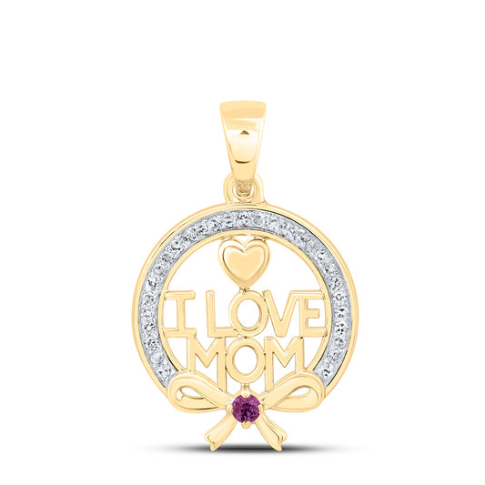 10K Yellow Or White Gold 1/10Cttw Natural Diamond 1.8Mm Round Pink Sapphire Heart "I Love Mom" Pendant