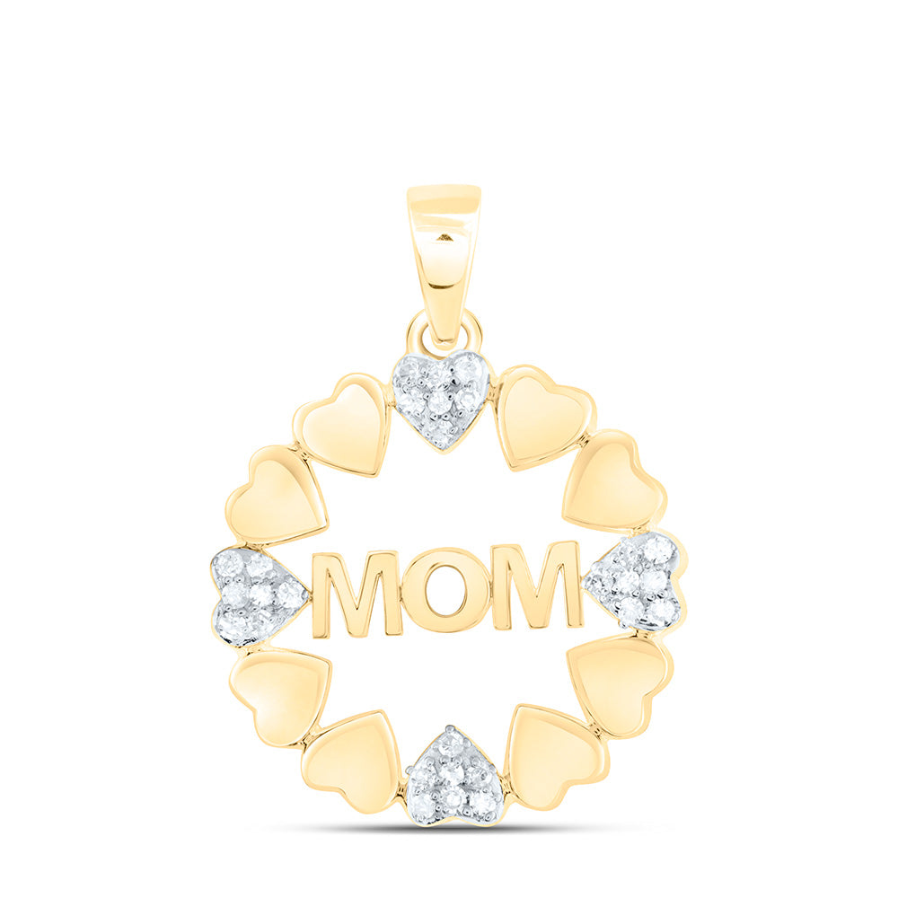 10K Yellow Or White Gold 1/10Cttw Natural Diamond Gift Heart "Mom" Pendant
