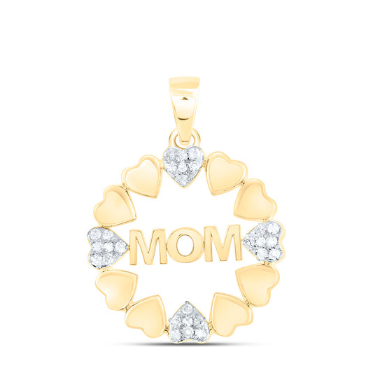 10K Yellow Or White Gold 1/10Cttw Natural Diamond Gift Heart "Mom" Pendant