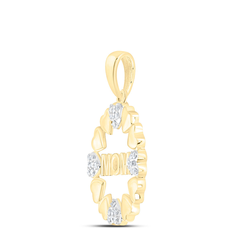 10K Yellow Or White Gold 1/10Cttw Natural Diamond Gift Heart "Mom" Pendant