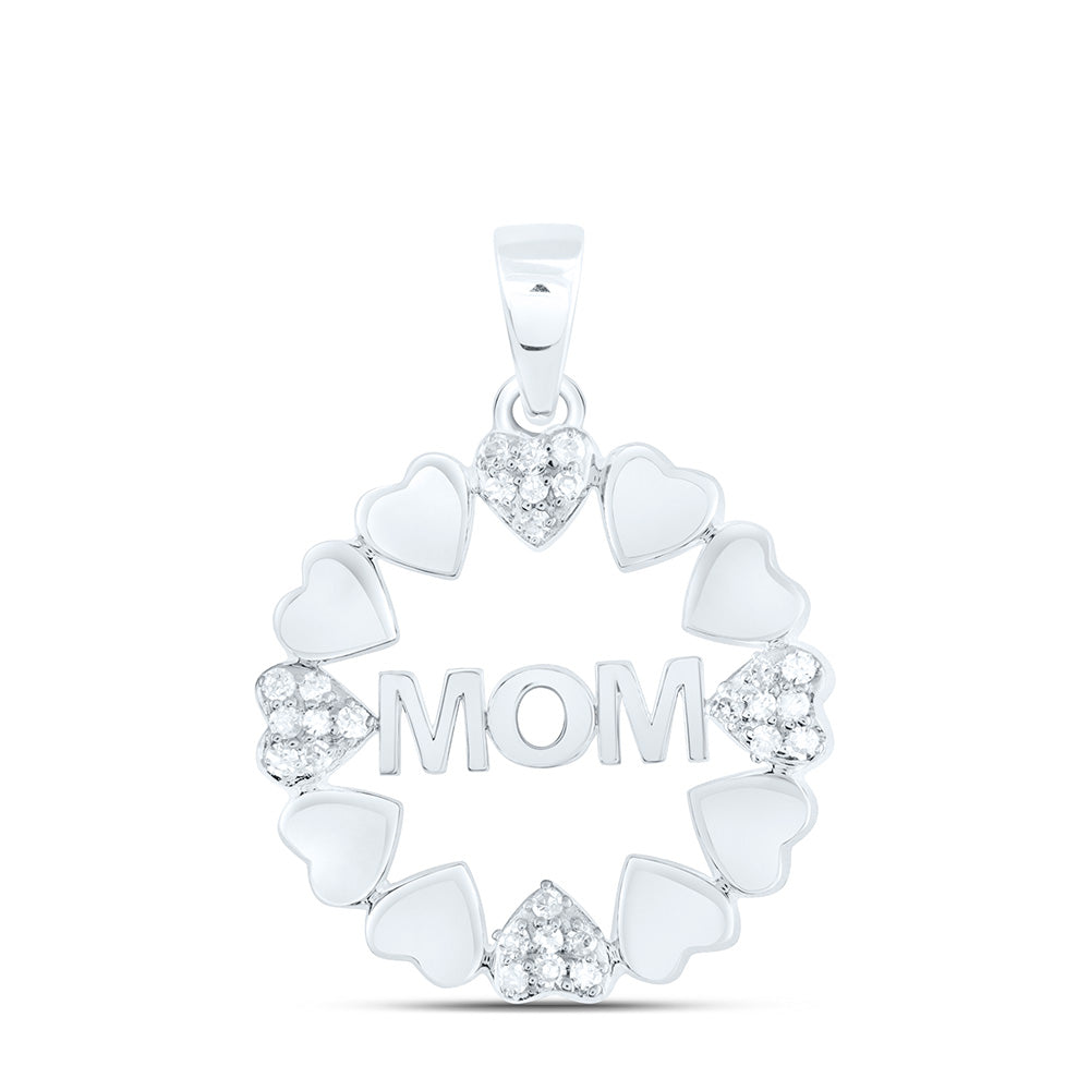 10K Yellow Or White Gold 1/10Cttw Natural Diamond Gift Heart "Mom" Pendant