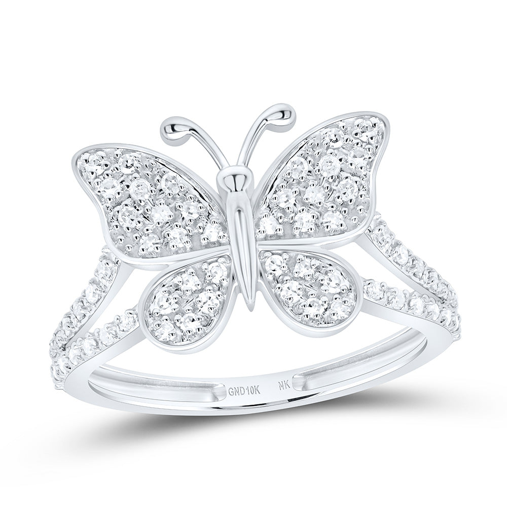 10K Yellow Or White Gold 1/4Cttw Natural Diamond Fashion Butterfly Ring