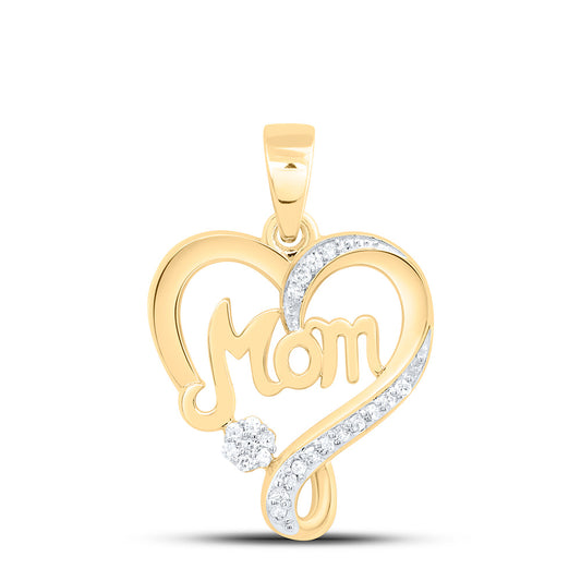 10K Yellow Or White Gold 1/12Cttw Natural Diamond Gift "Mom" Heart  Pendant