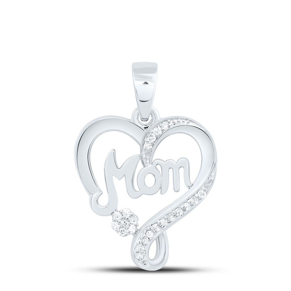 10K Yellow Or White Gold 1/12Cttw Natural Diamond Gift "Mom" Heart  Pendant