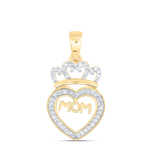 10K Yellow Or White Gold 1/8Cttw Natural Diamond Gift "Mom" Heart  Pendant