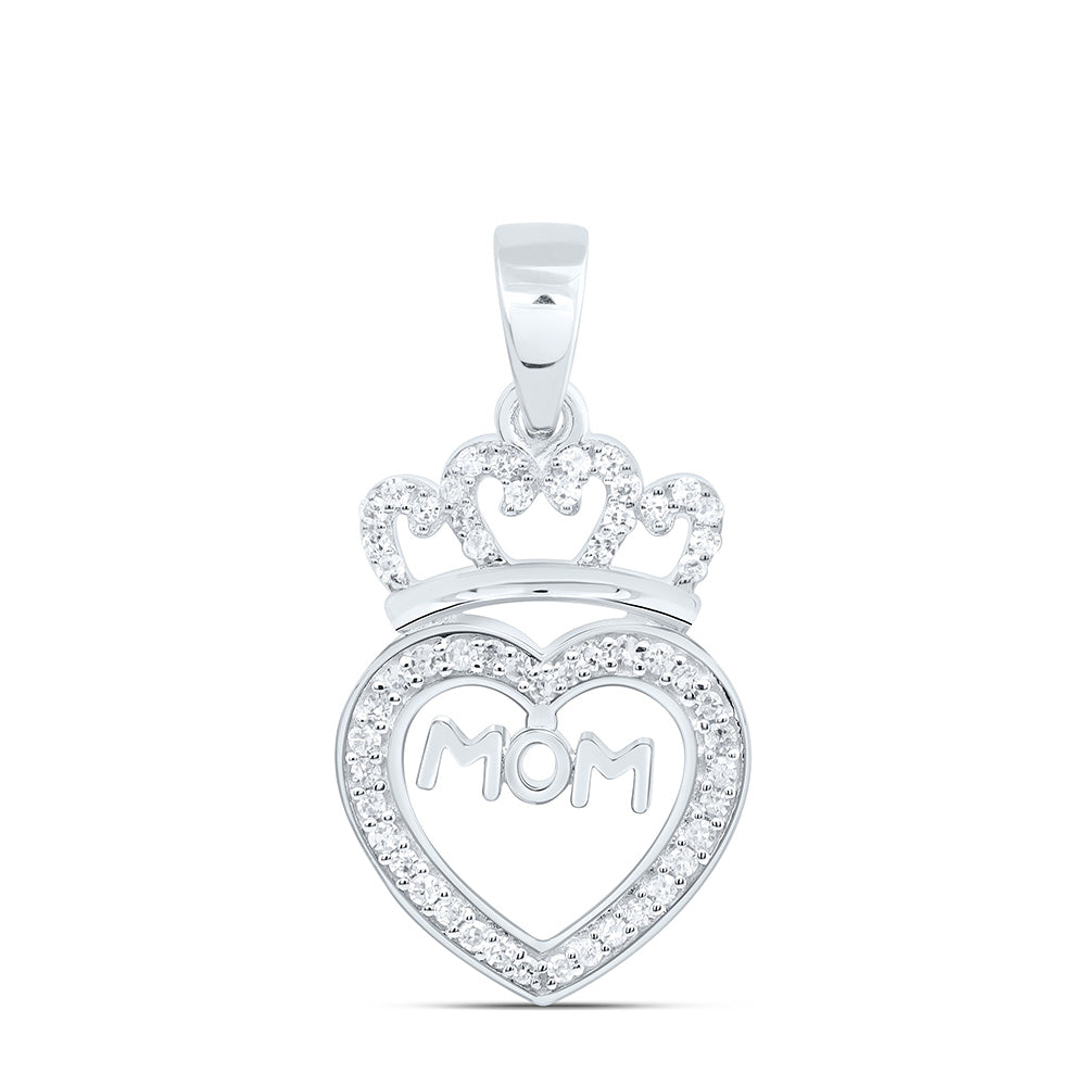 10K Yellow Or White Gold 1/8Cttw Natural Diamond Gift "Mom" Heart  Pendant