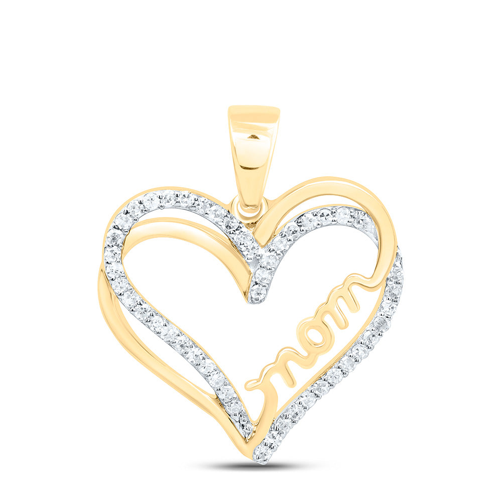 10K Yellow Or White Gold 1/8Cttw Natural Diamond Gift "Mom" Heart  Pendant
