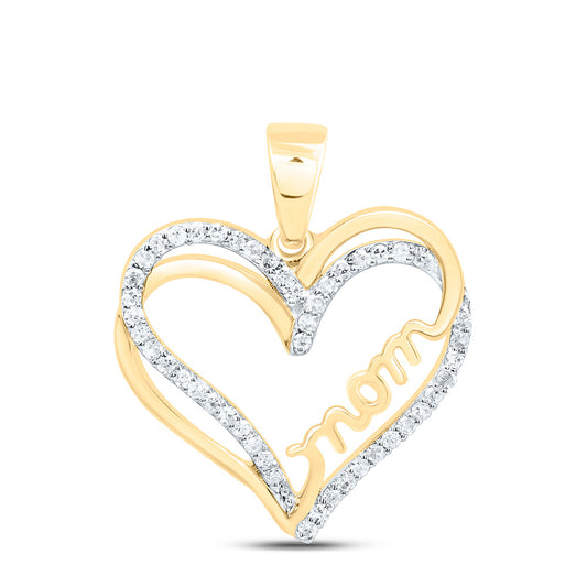 10K Yellow Or White Gold 1/8Cttw Natural Diamond Gift "Mom" Heart  Pendant