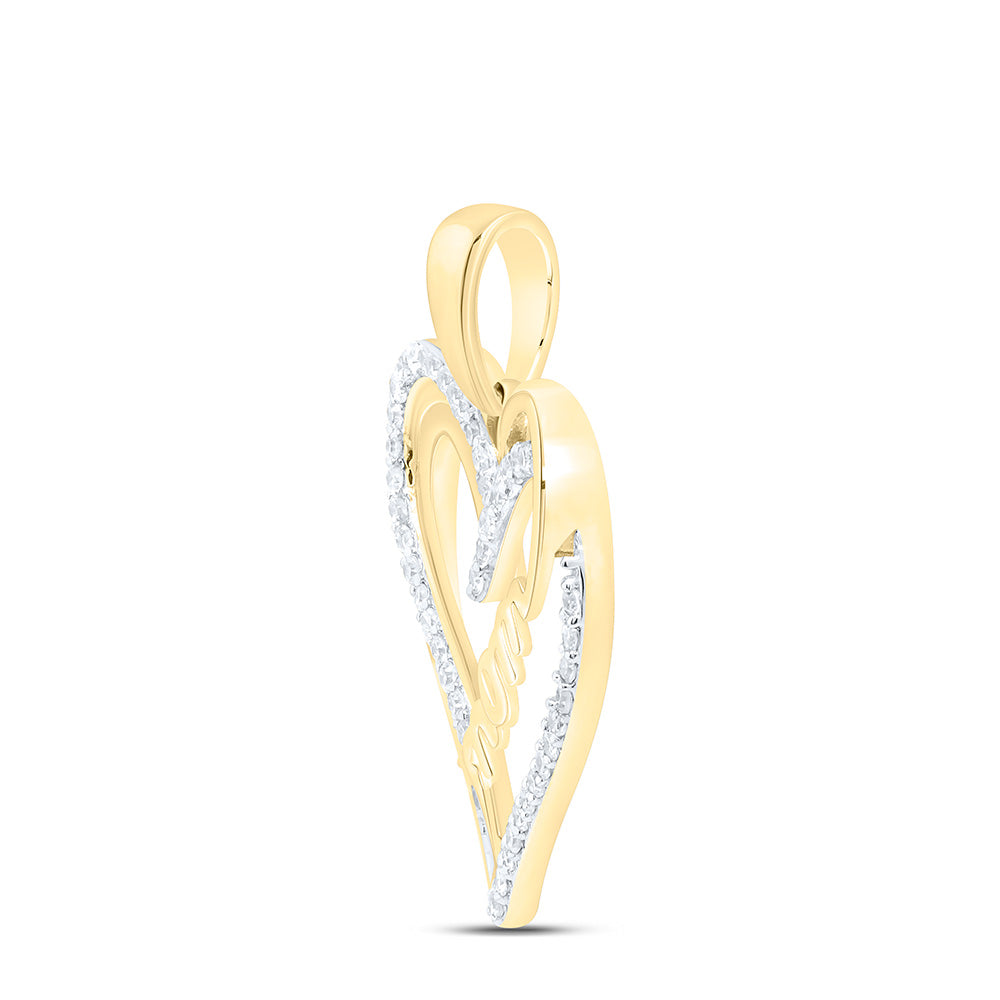 10K Yellow Or White Gold 1/8Cttw Natural Diamond Gift "Mom" Heart  Pendant