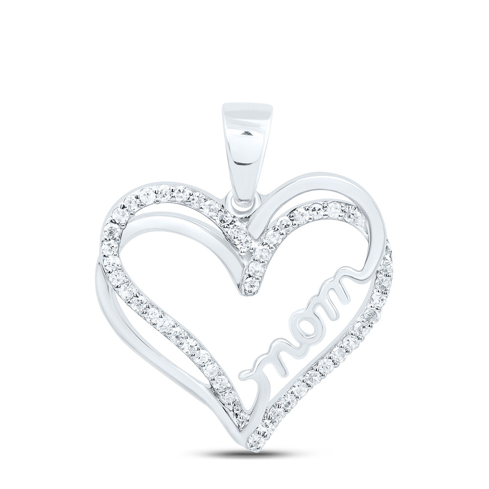 10K Yellow Or White Gold 1/8Cttw Natural Diamond Gift "Mom" Heart  Pendant