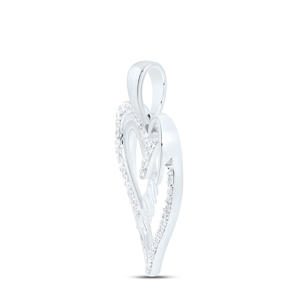10K Yellow Or White Gold 1/8Cttw Natural Diamond Gift "Mom" Heart  Pendant