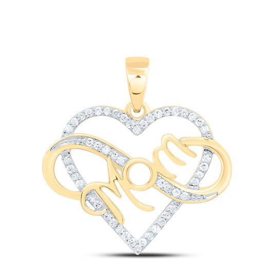 10K Yellow Or White Gold 1/6Cttw Natural Diamond Gift "Mom" Heart  Pendant