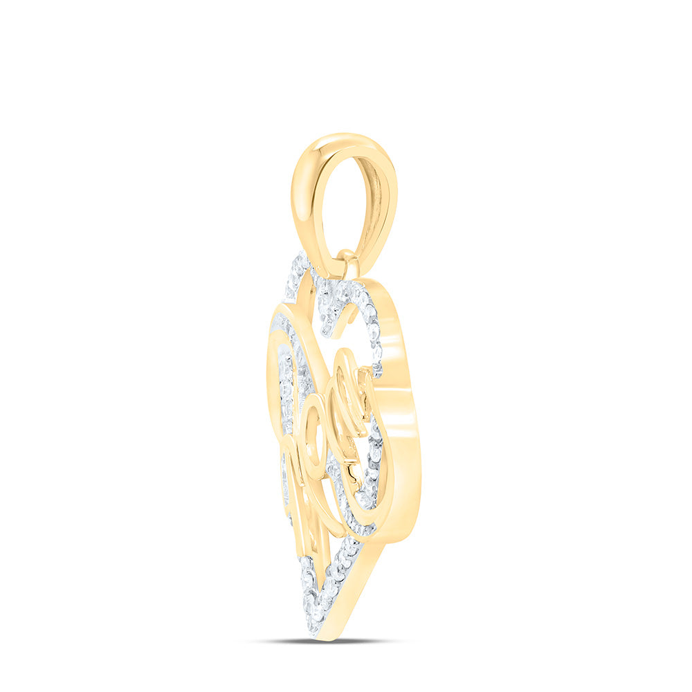 10K Yellow Or White Gold 1/6Cttw Natural Diamond Gift "Mom" Heart  Pendant