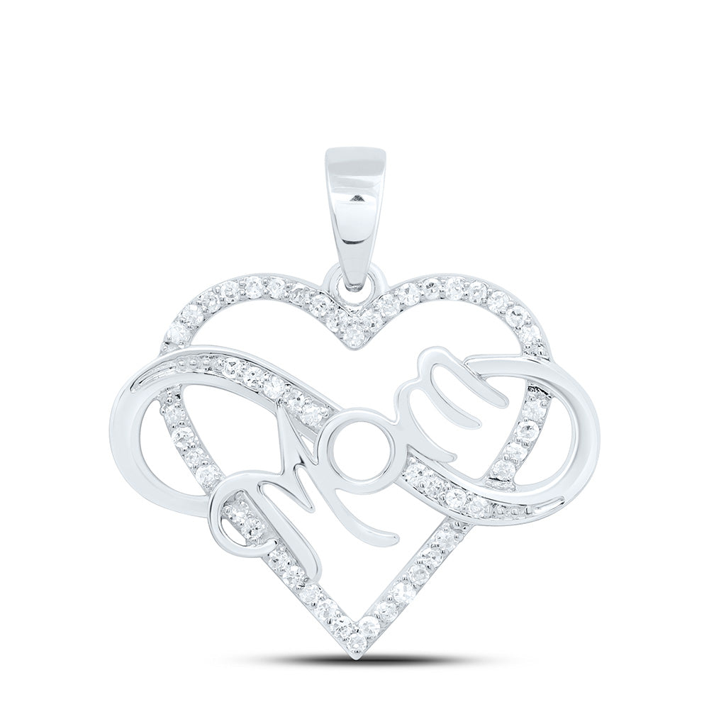 10K Yellow Or White Gold 1/6Cttw Natural Diamond Gift "Mom" Heart  Pendant