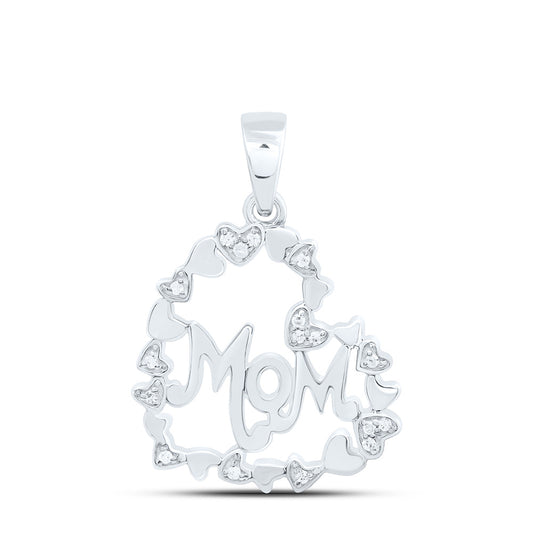 Sterling Silver 1/20Cttw Natural Diamond Gift "Mom" Heart  Pendant